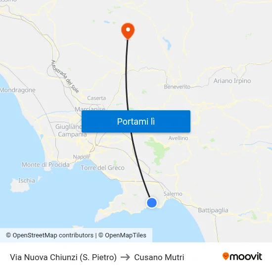Via Nuova Chiunzi (S. Pietro) to Cusano Mutri map