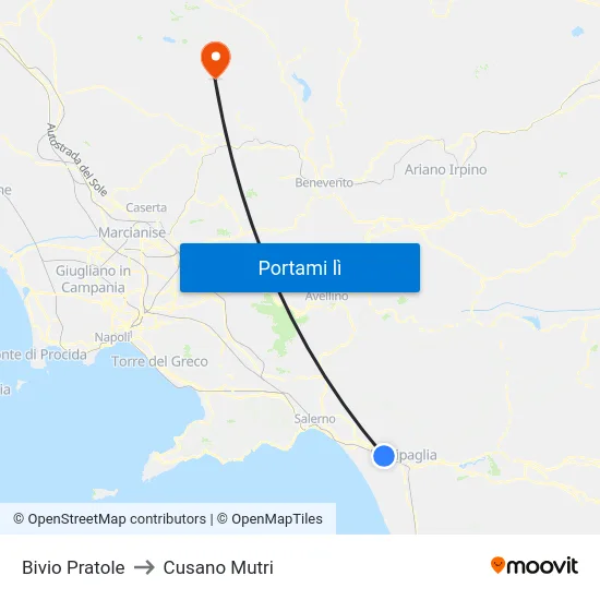 Bivio Pratole to Cusano Mutri map