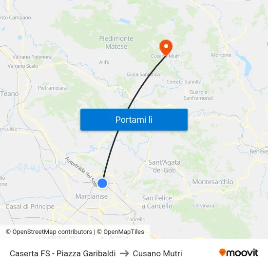 Caserta FS - Piazza Garibaldi to Cusano Mutri map