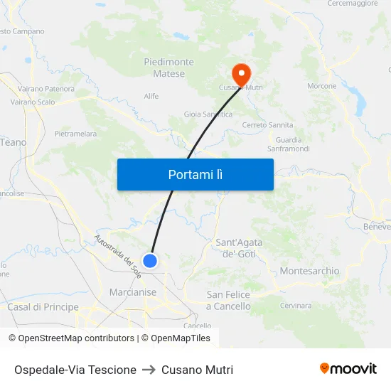 Ospedale-Via Tescione to Cusano Mutri map