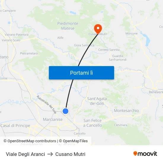 Viale Degli Aranci to Cusano Mutri map