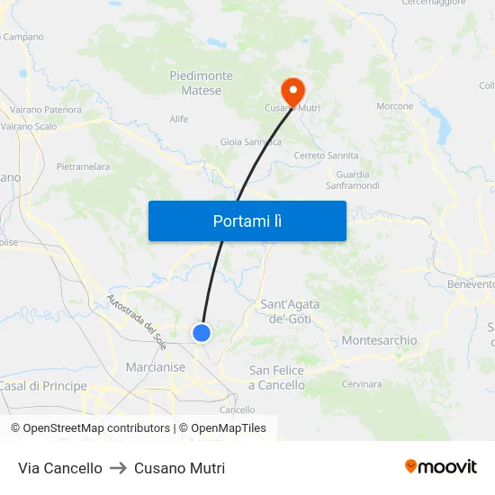 Via Cancello to Cusano Mutri map