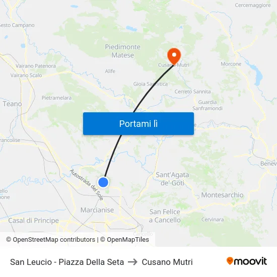 San Leucio - Piazza Della Seta to Cusano Mutri map