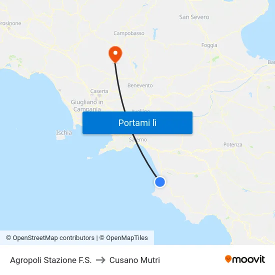 Agropoli  Stazione F.S. to Cusano Mutri map