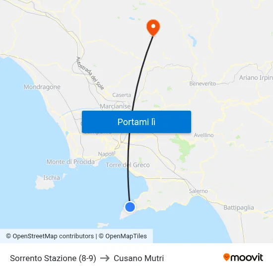 Sorrento Stazione (8-9) to Cusano Mutri map