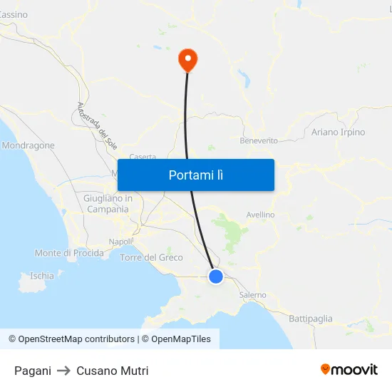 Pagani to Cusano Mutri map