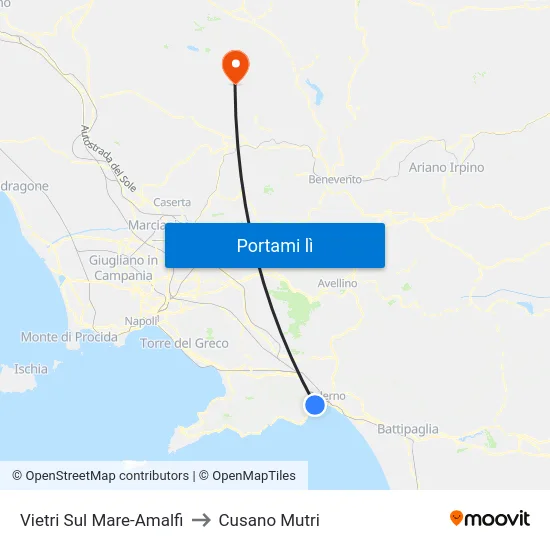 Vietri Sul Mare-Amalfi to Cusano Mutri map