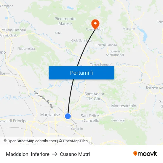 Maddaloni Inferiore to Cusano Mutri map