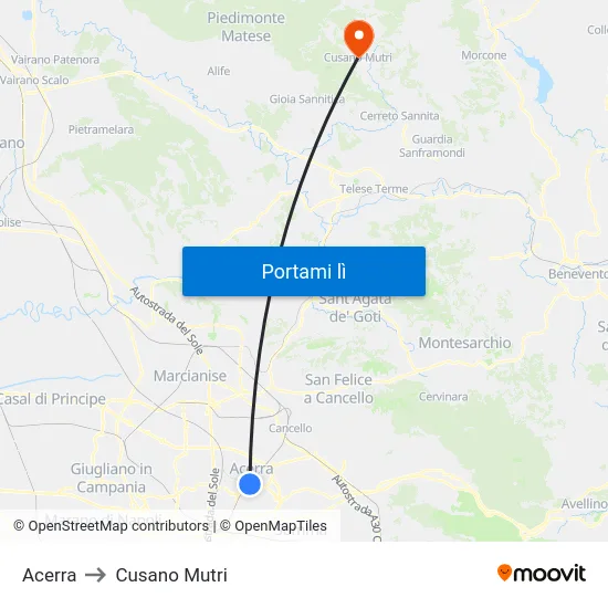 Acerra to Cusano Mutri map