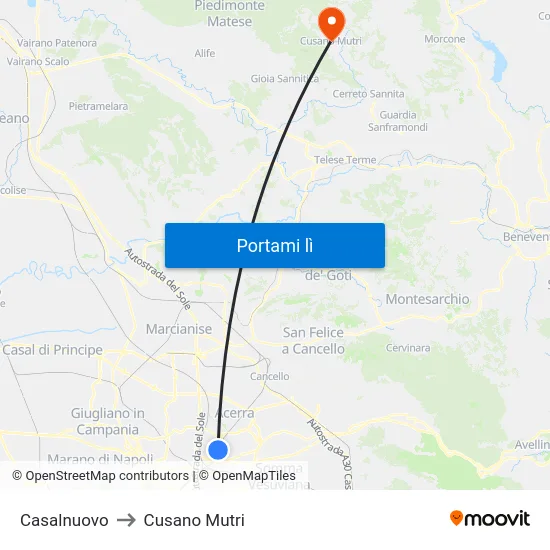 Casalnuovo to Cusano Mutri map