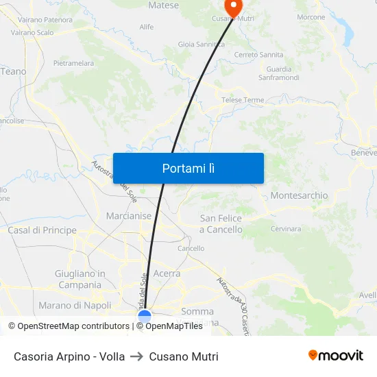 Casoria Arpino - Volla to Cusano Mutri map