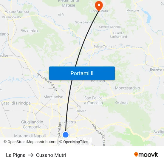 La Pigna to Cusano Mutri map