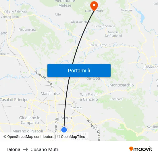 Talona to Cusano Mutri map