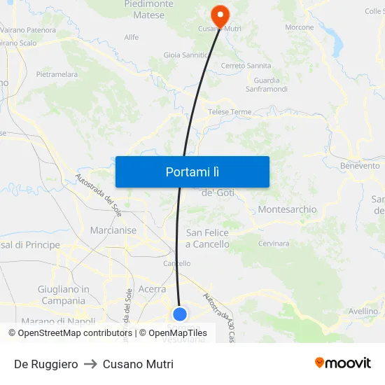 De Ruggiero to Cusano Mutri map