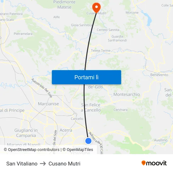 San Vitaliano to Cusano Mutri map