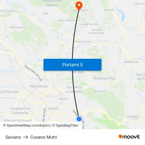 Saviano to Cusano Mutri map