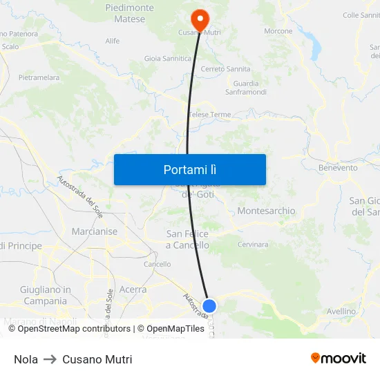 Nola to Cusano Mutri map