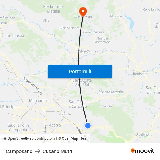 Camposano to Cusano Mutri map