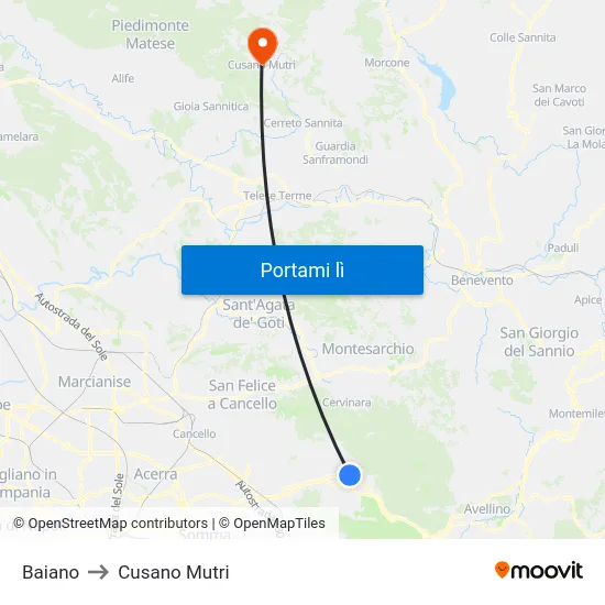 Baiano to Cusano Mutri map