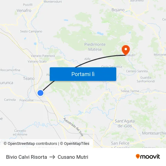 Bivio Calvi Risorta to Cusano Mutri map
