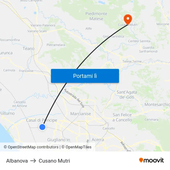 Albanova to Cusano Mutri map