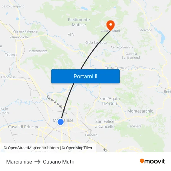 Marcianise to Cusano Mutri map