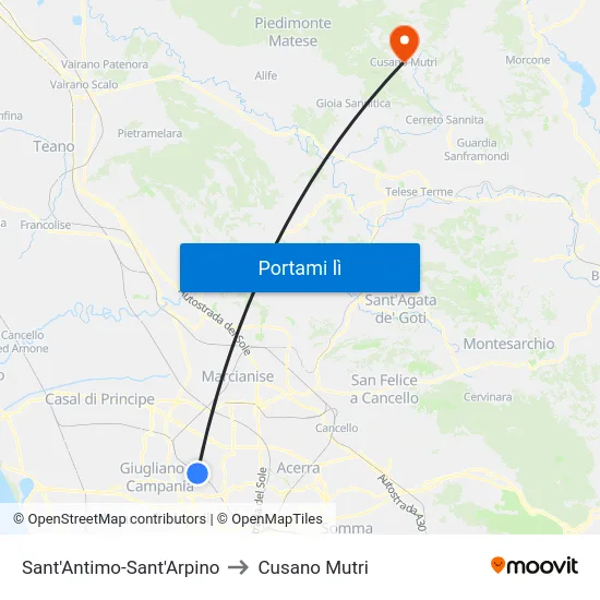 Sant'Antimo-Sant'Arpino to Cusano Mutri map