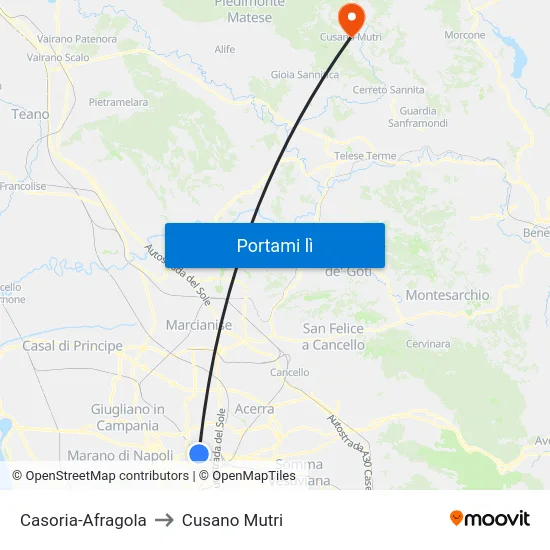 Casoria-Afragola to Cusano Mutri map