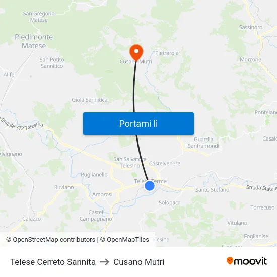 Telese Cerreto Sannita to Cusano Mutri map