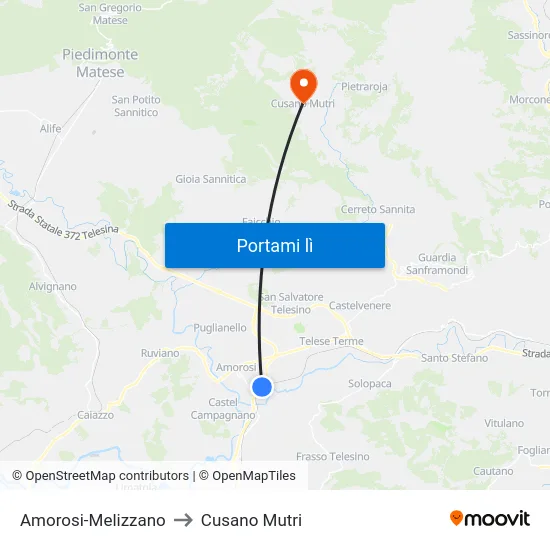 Amorosi-Melizzano to Cusano Mutri map