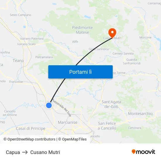 Capua to Cusano Mutri map