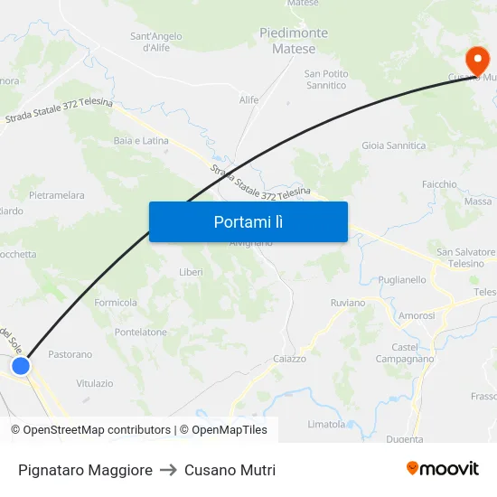 Pignataro Maggiore to Cusano Mutri map