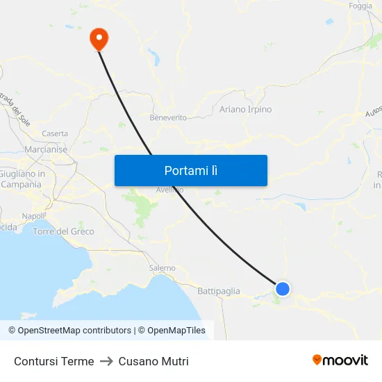 Contursi Terme to Cusano Mutri map