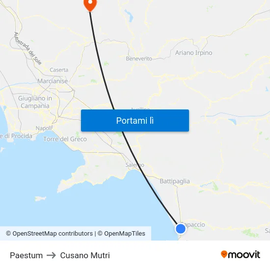Paestum to Cusano Mutri map