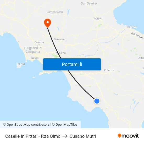 Caselle In Pittari - P.za Olmo to Cusano Mutri map