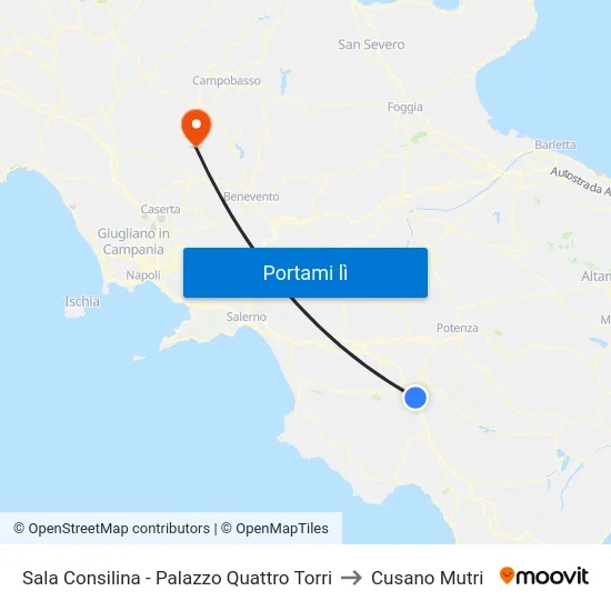 Sala Consilina - Palazzo Quattro Torri to Cusano Mutri map