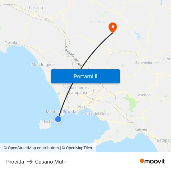 Procida to Cusano Mutri map