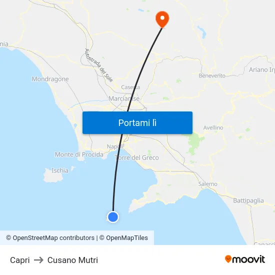 Capri to Cusano Mutri map