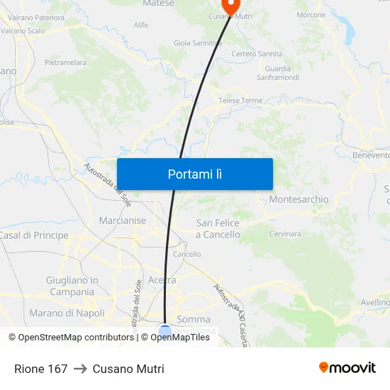 Rione 167 to Cusano Mutri map