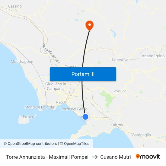 Torre Annunziata - Maximall Pompeii to Cusano Mutri map