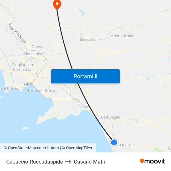 Capaccio-Roccadaspide to Cusano Mutri map