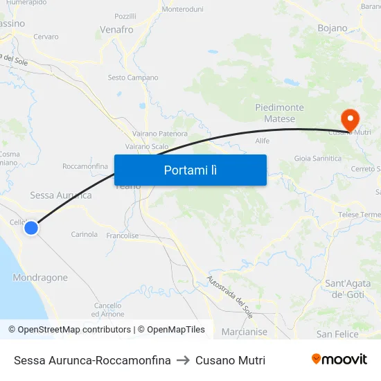 Sessa Aurunca-Roccamonfina to Cusano Mutri map