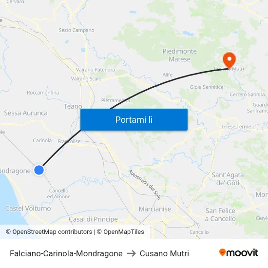 Falciano-Carinola-Mondragone to Cusano Mutri map