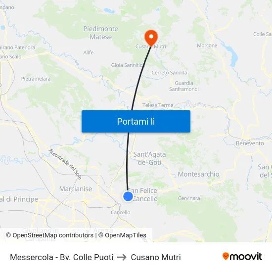 Messercola - Bv. Colle Puoti to Cusano Mutri map