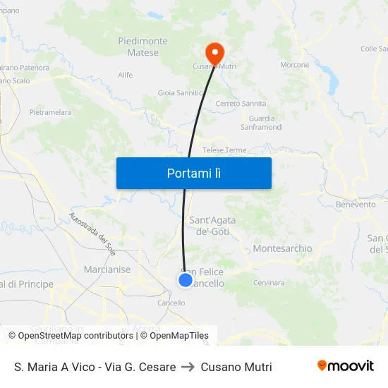 S. Maria A Vico - Via G. Cesare to Cusano Mutri map