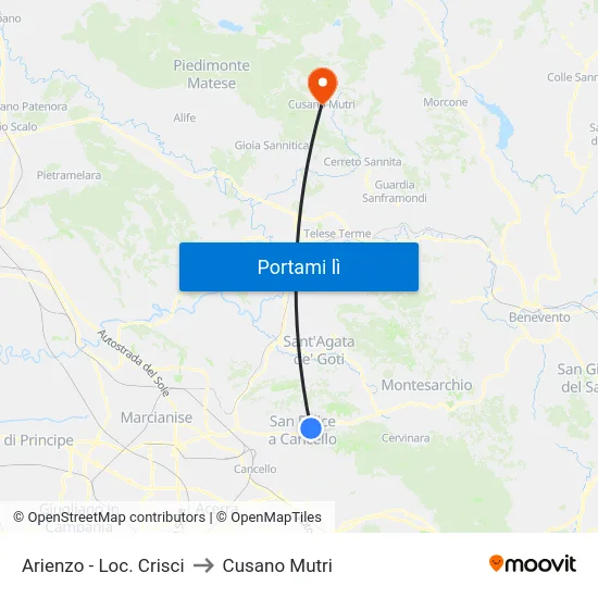 Arienzo - Loc. Crisci to Cusano Mutri map