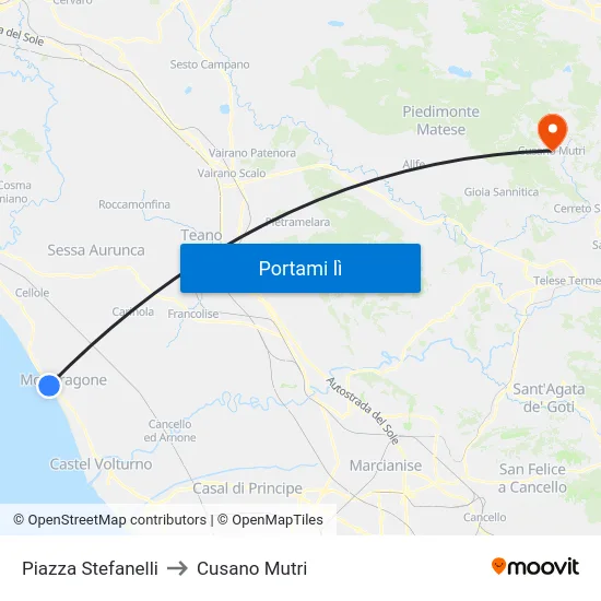 Piazza Stefanelli to Cusano Mutri map