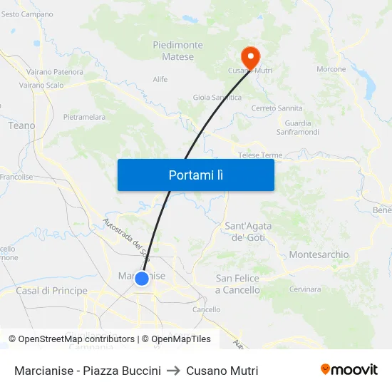 Marcianise - Piazza Buccini to Cusano Mutri map