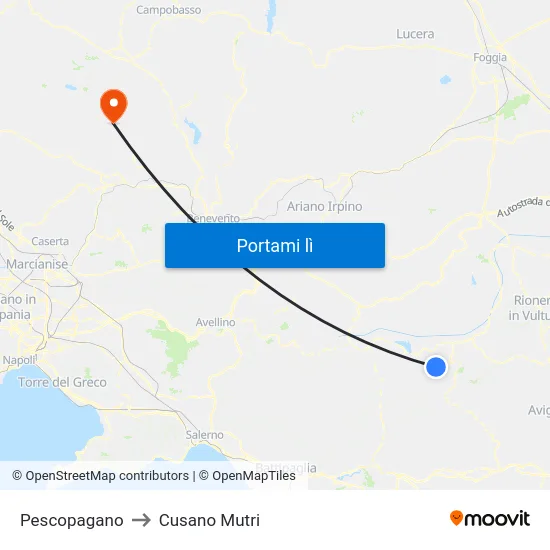 Pescopagano to Cusano Mutri map