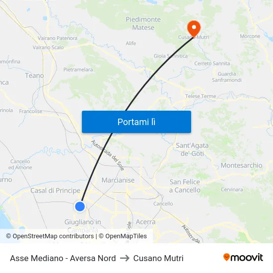 Asse Mediano - Aversa Nord to Cusano Mutri map